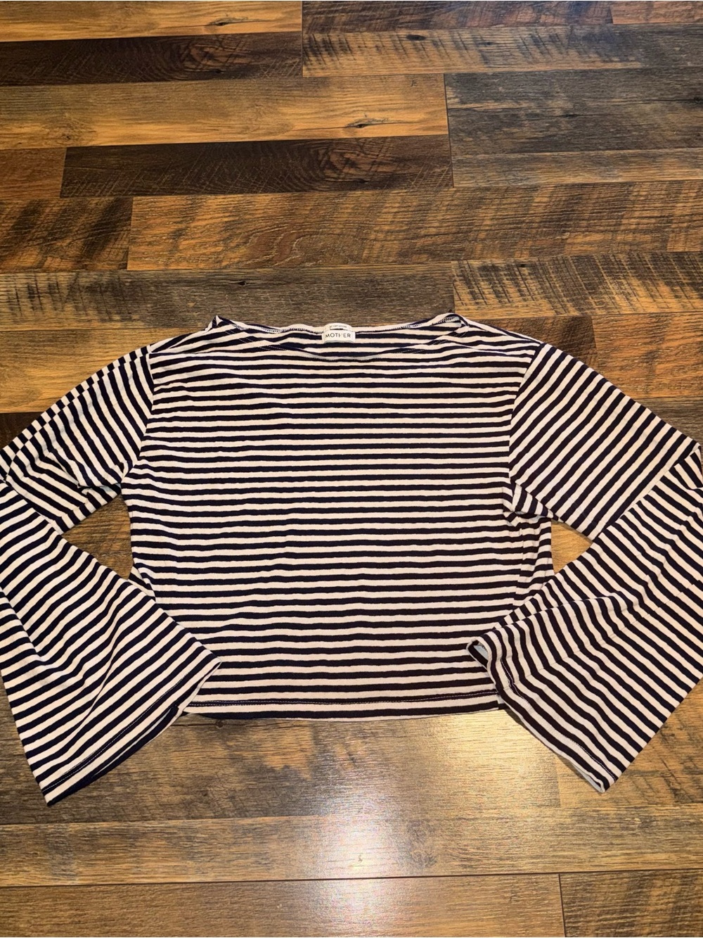 MOTHER Black & White Striped Long-Sleeve Bell Sleeve Tee